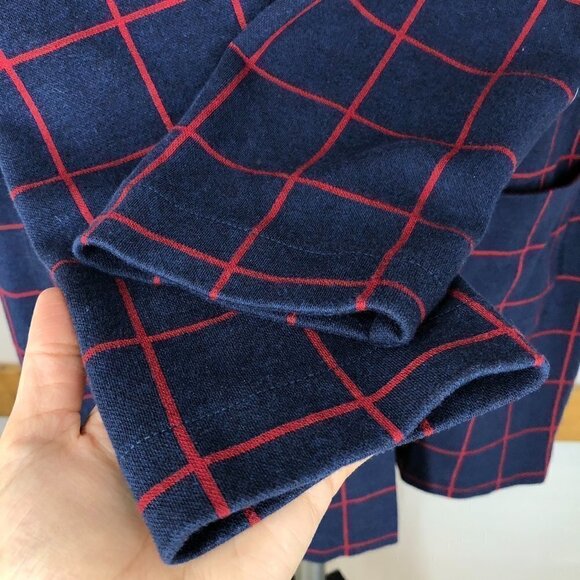 Olsen Navy Blue & Red Simple Plaid Long Cardigan Jacket Sz XL (16) - Picture 6 of 11